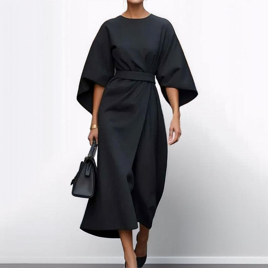 Flowy long satin feel batwing sleeve maxi dress, a chic women's formal party dress.