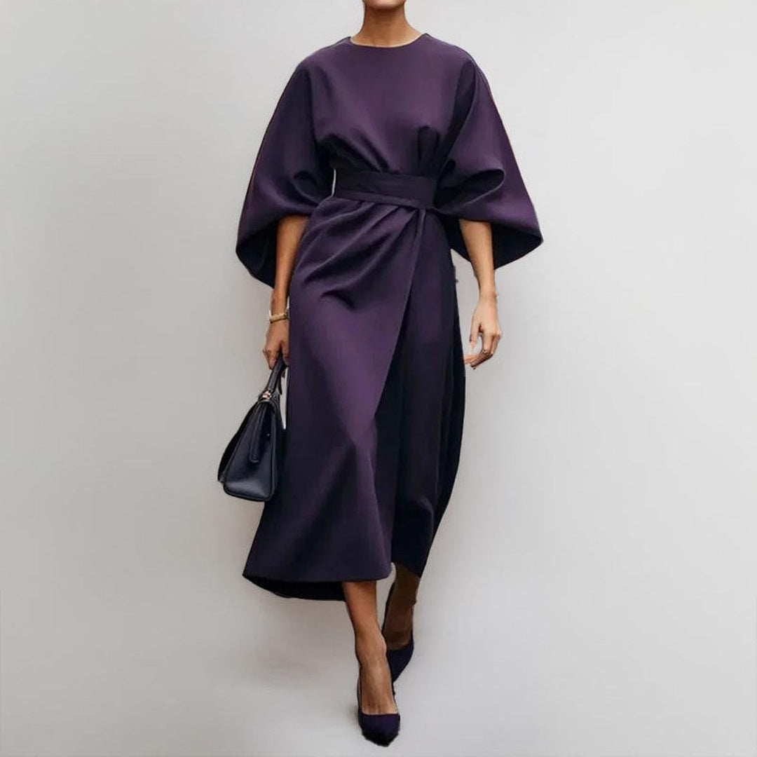 Fashionable women's satin feel maxi dress with batwing sleeves, ideal for special occasions.