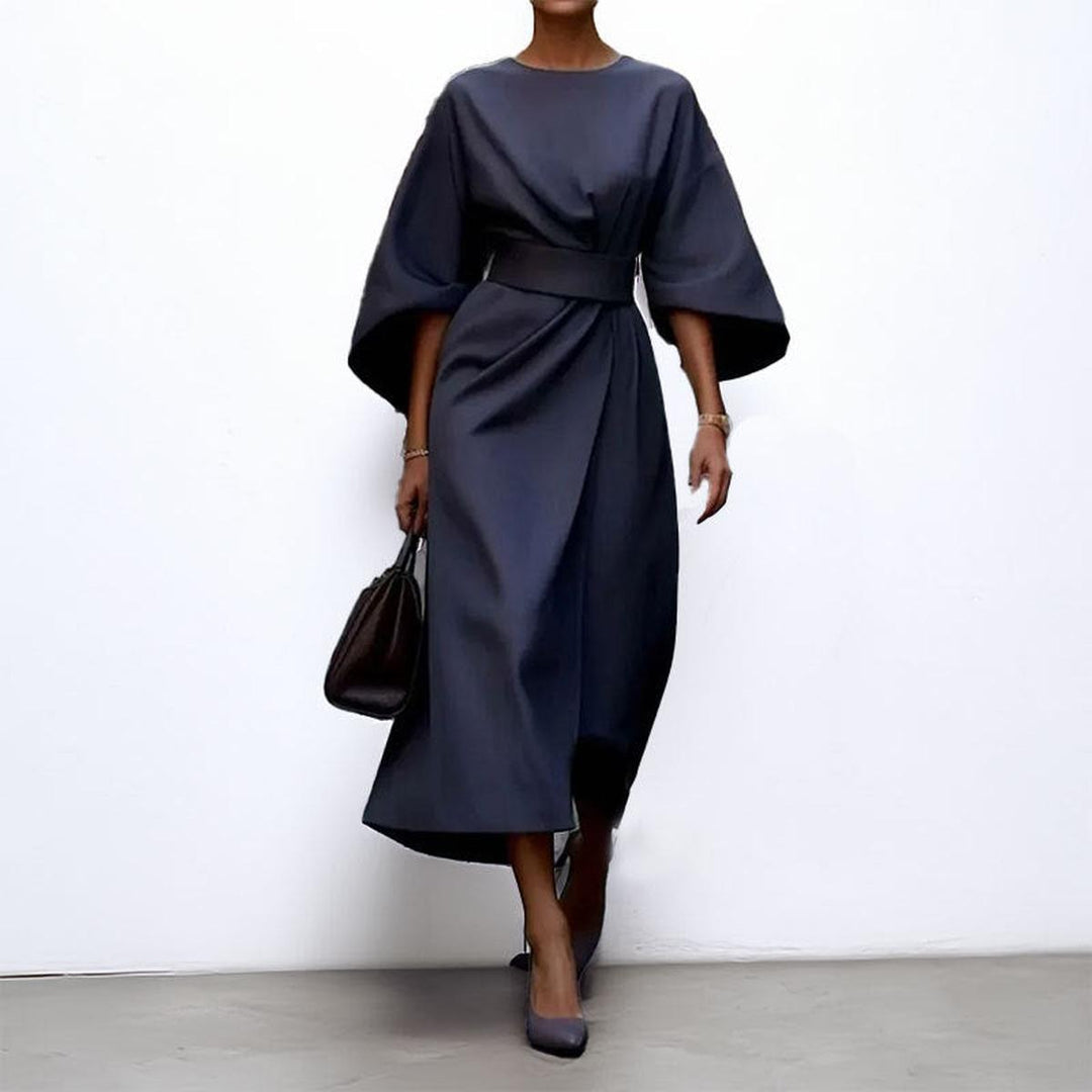 Stylish women's long batwing sleeve satin feel dress, a comfortable yet elegant choice.