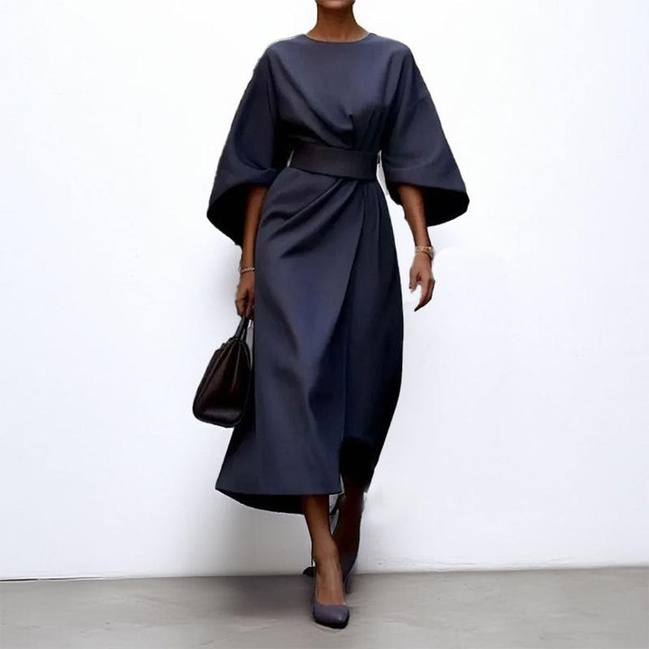 Stylish women's long batwing sleeve satin feel dress, a comfortable yet elegant choice.