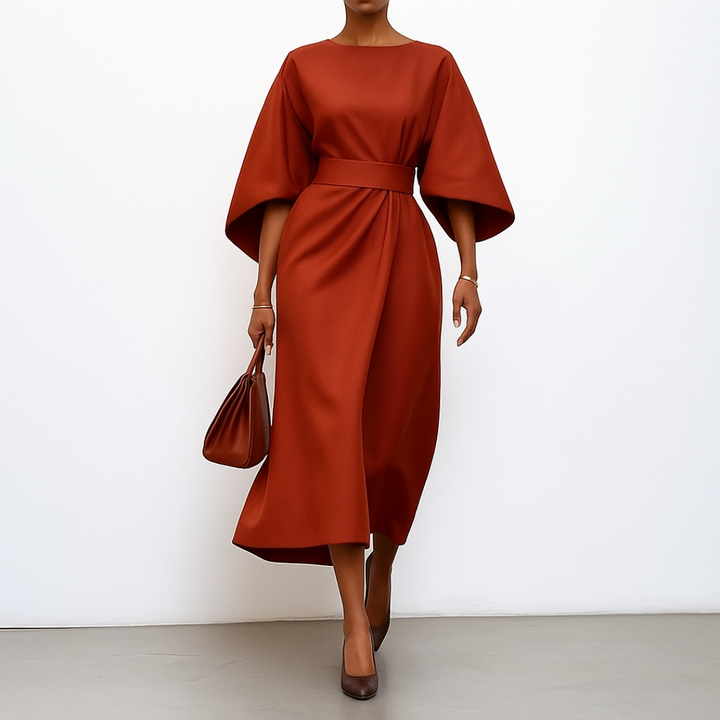 Vibrant women's satin feel batwing sleeve maxi dress, a stunning addition to evening wear.