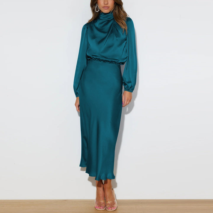 Luxury women's apparel: Evelina satin maxi dress, ideal for formal events.