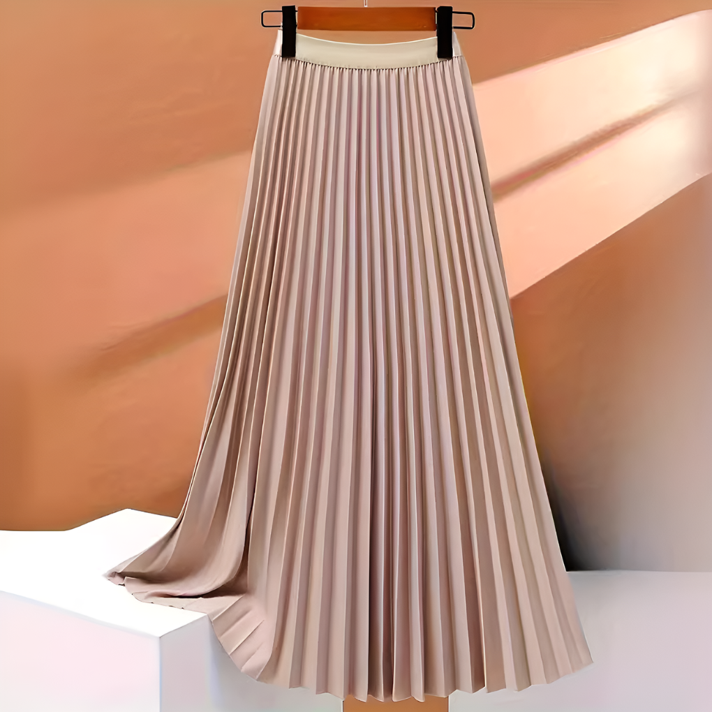Fashionable women's high-waisted satin pleated midi skirt, a versatile and elegant new clothing arrival.