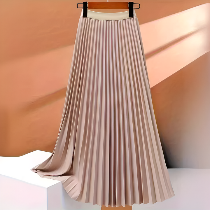 Fashionable women's high-waisted satin pleated midi skirt, a versatile and elegant new clothing arrival.