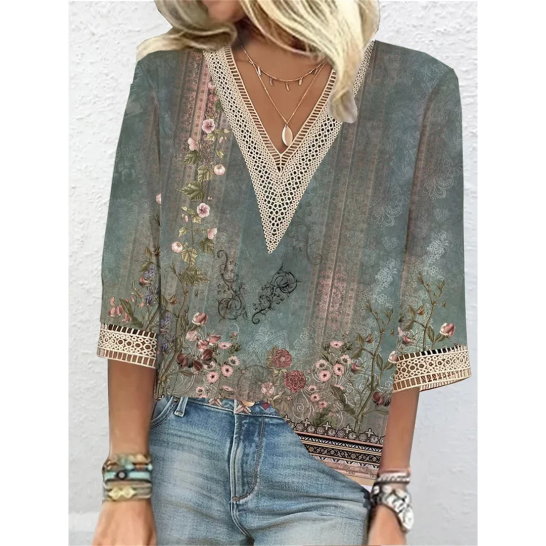 Stylish women's shiny V-neck top, an elegant blouse for a polished look; suitable for various fashion occasions.