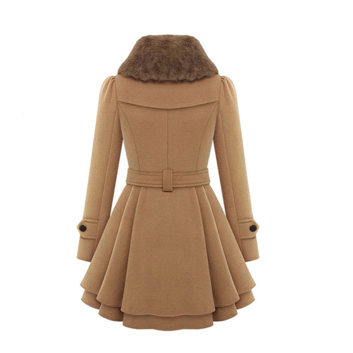 Chic double-breasted women's short coat with a flattering waist tie and flared design.