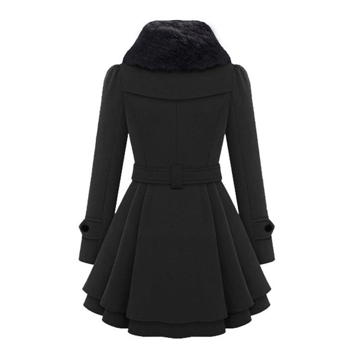 Stylish women's short dress coat, double-breasted with a chic waist tie for a fitted look.