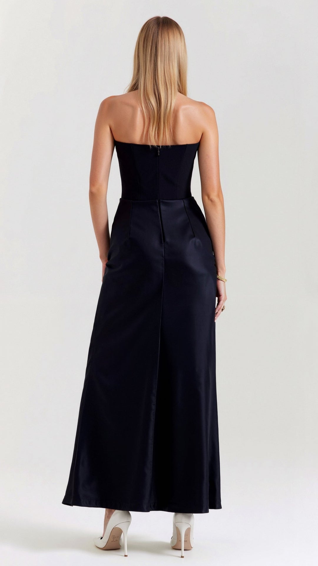 Women's sophisticated column maxi dress in black, ideal for special occasion and evening events.