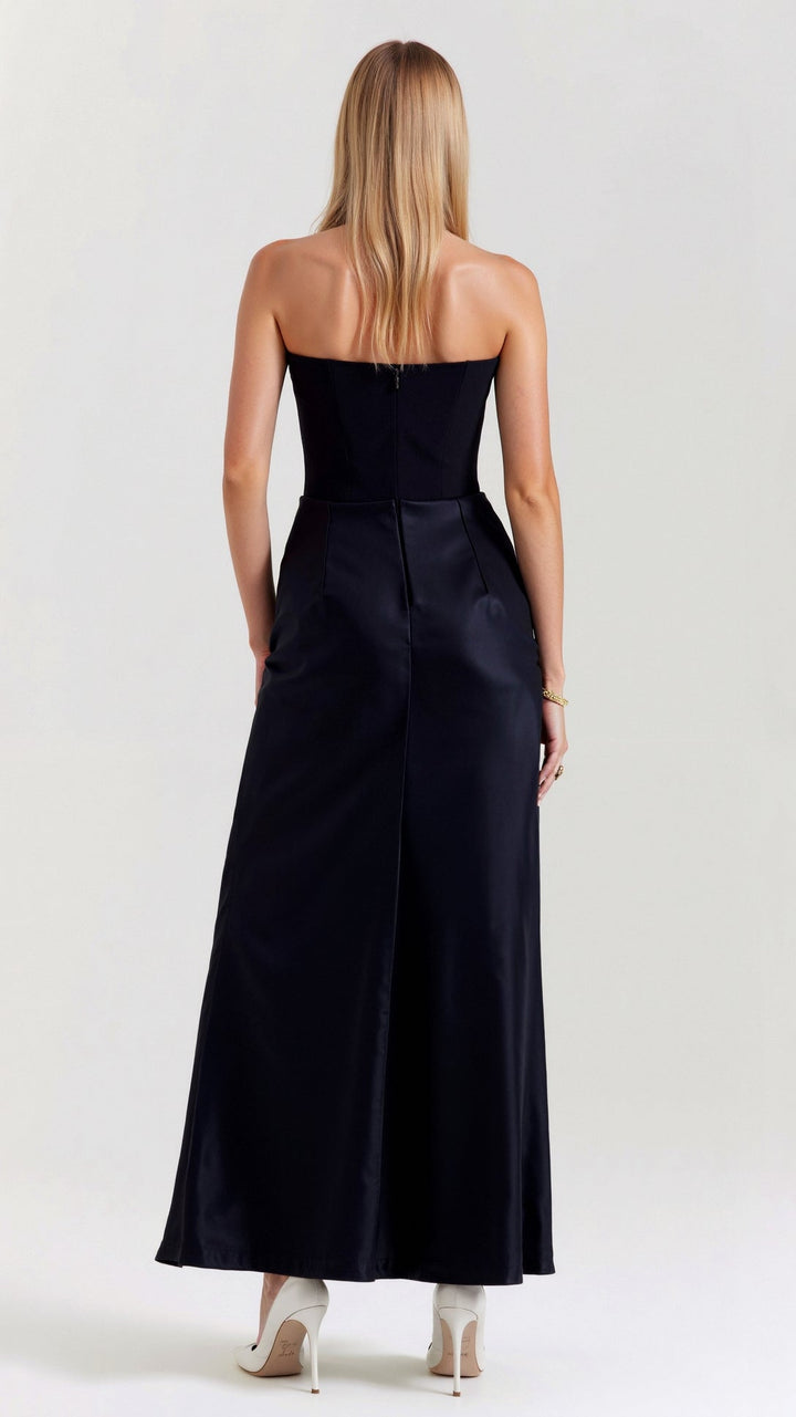 Women's sophisticated column maxi dress in black, ideal for special occasion and evening events.