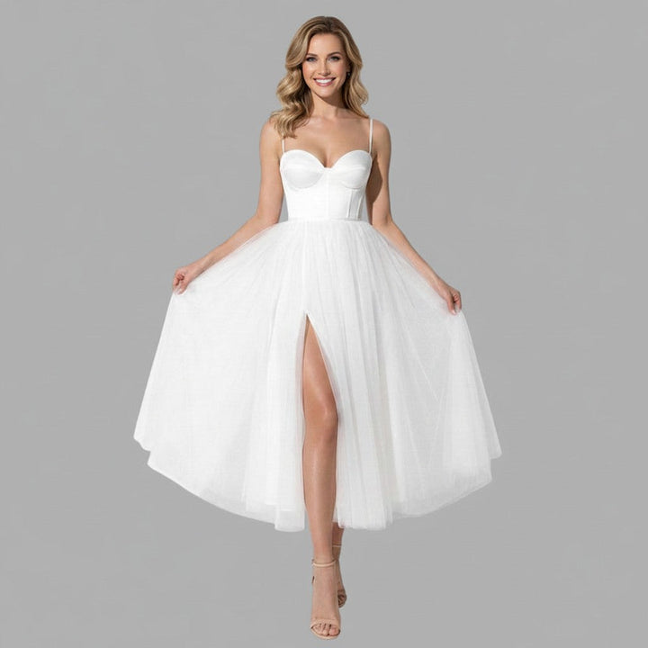 Elegant Women's Sleeveless Midi Dress with a chic side slit, perfect for evening wear & formal occasions.