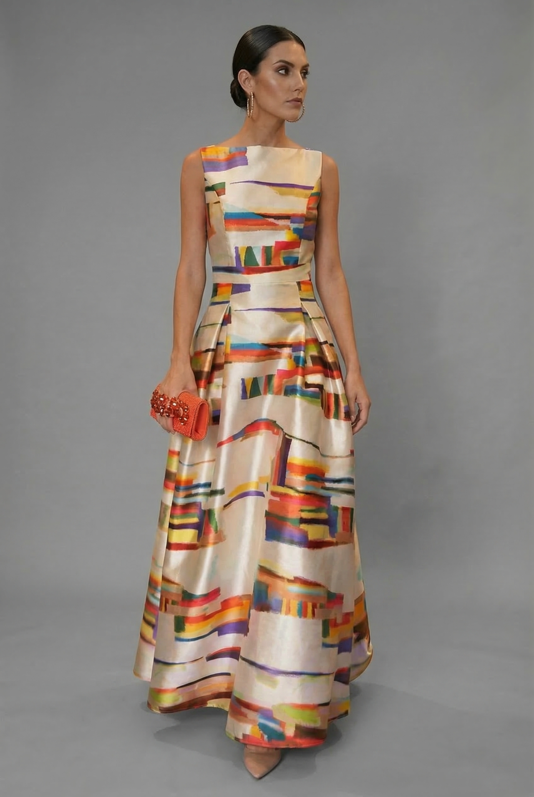 Stylish sleeveless long maxi dress for women, featuring a flowing multicolour design, ideal for formal evenings.