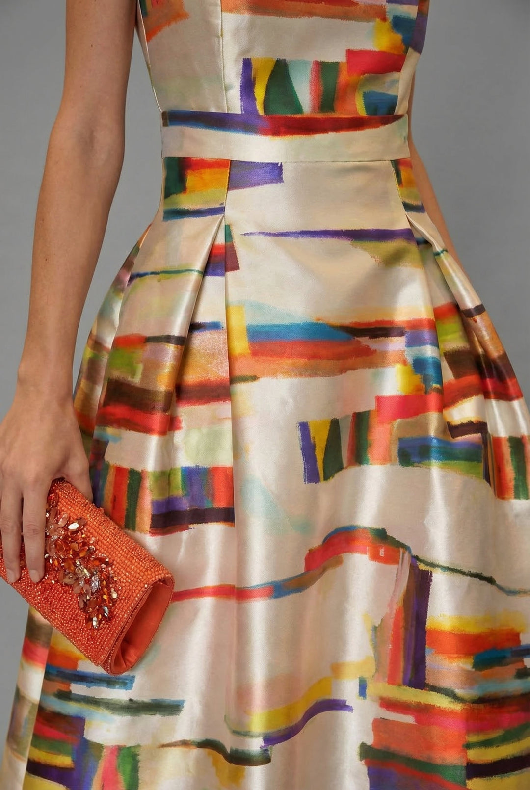 Women's elegant multicolour sleeveless maxi dress, a stunning formal evening gown for parties and events.
