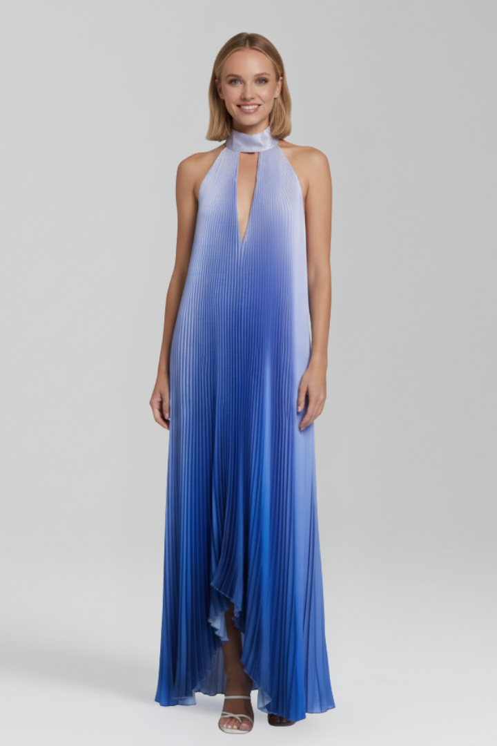 Long pleated maxi dress for women, providing a graceful and sophisticated look.