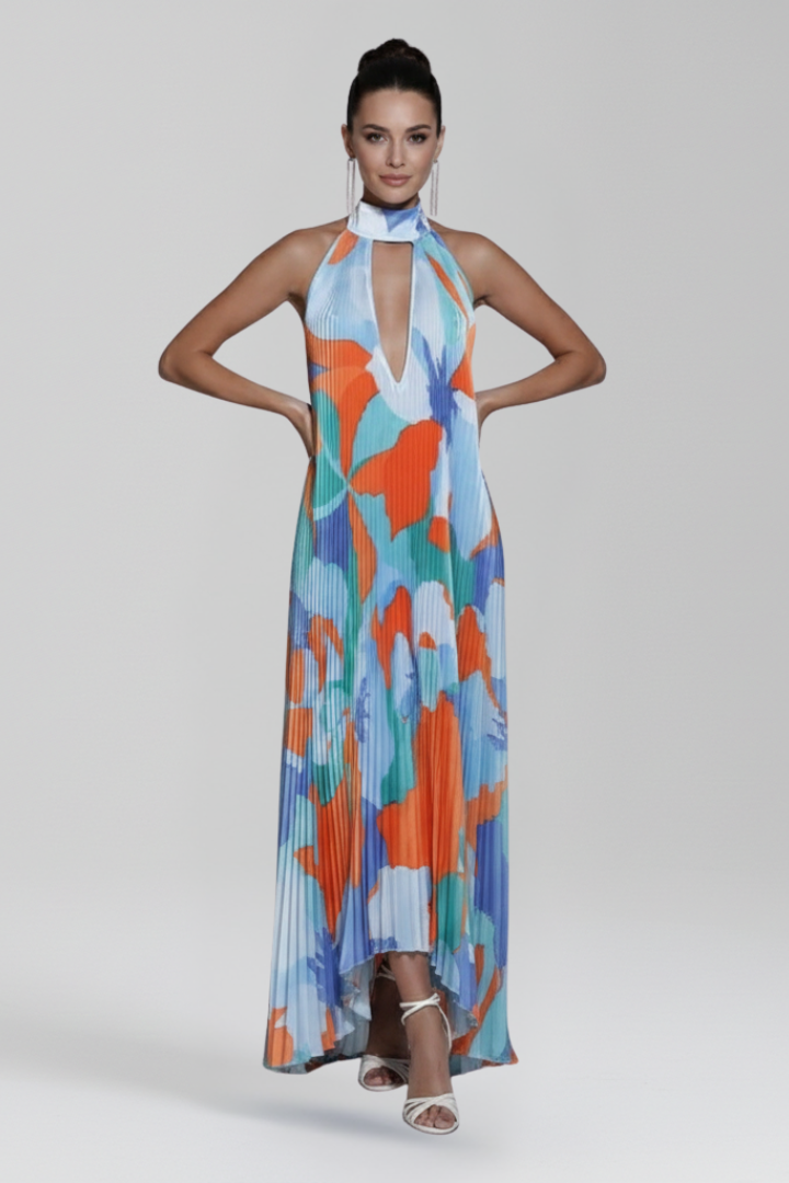 Women's summer pleated maxi dress, versatile for both casual & formal events.