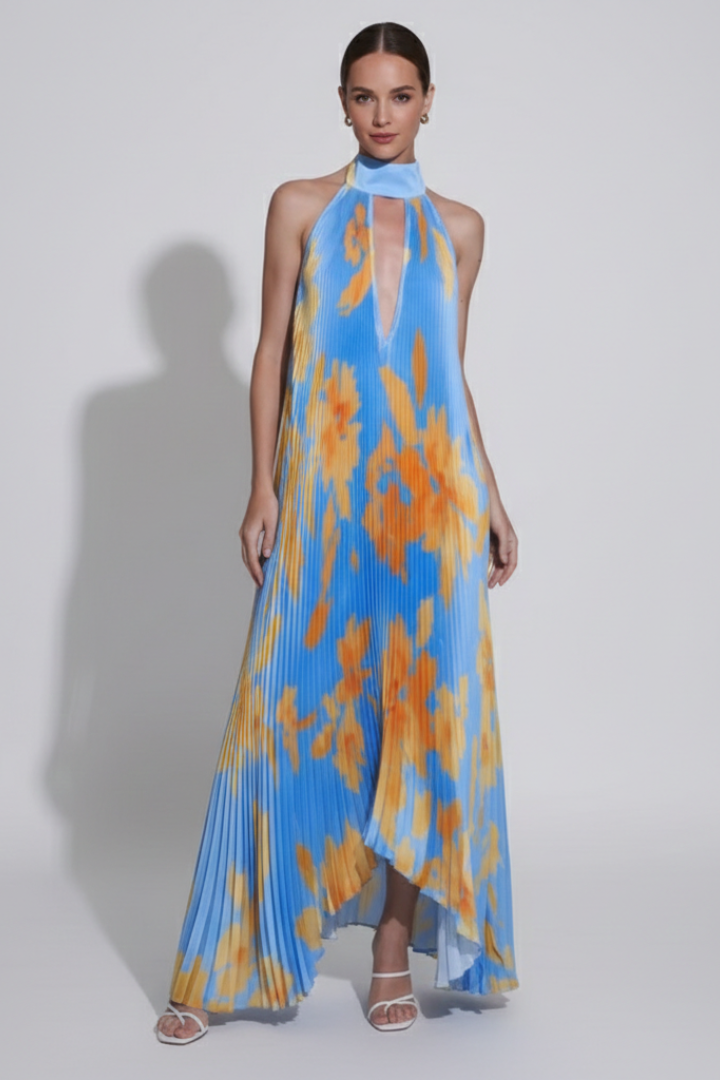 Chic sleeveless pleated maxi dress, an essential piece for women's fashion.