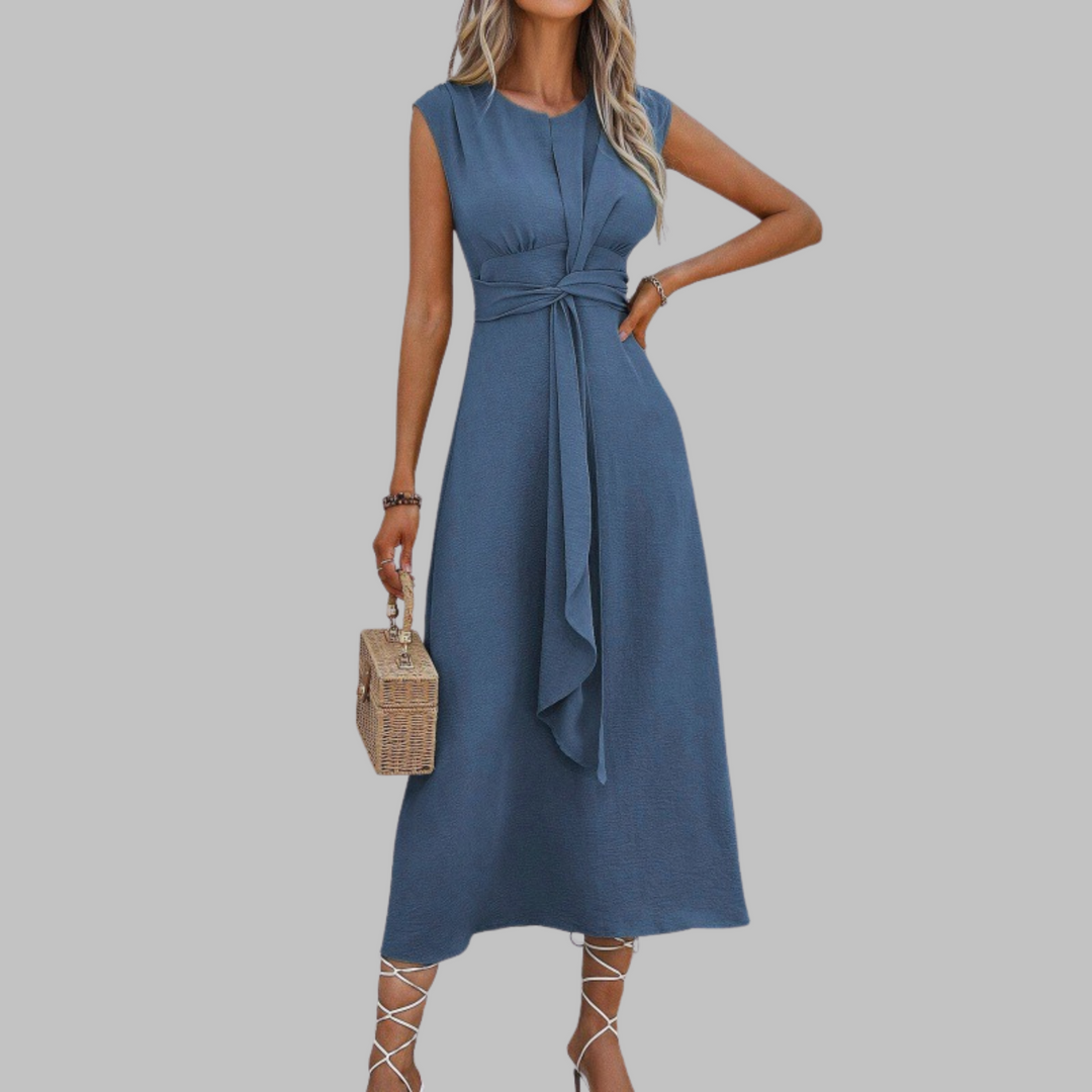 Elegant women's sleeveless round neck maxi dress, perfect for summer evenings and casual wear.