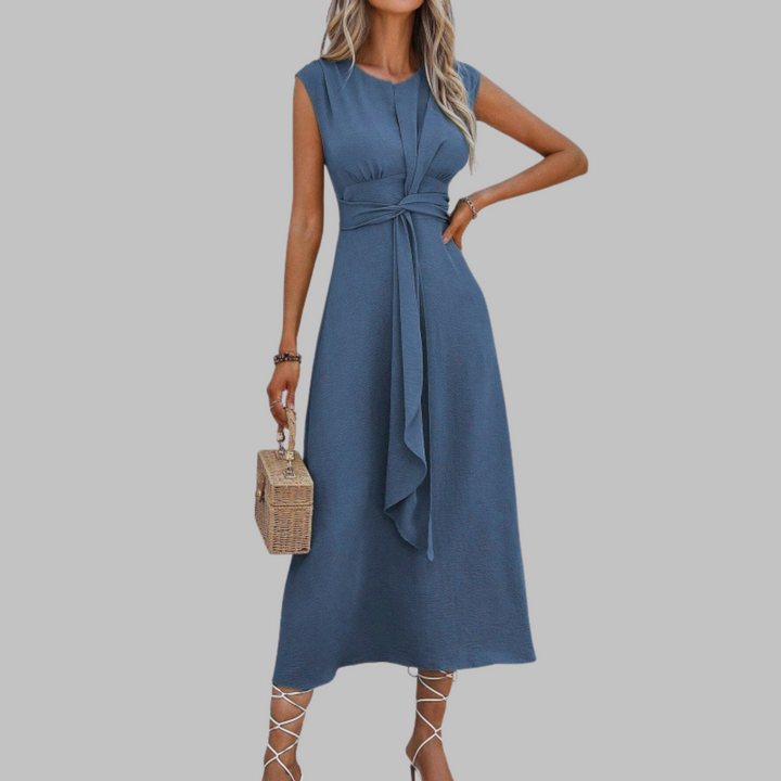 Elegant women's sleeveless round neck maxi dress, perfect for summer evenings and casual wear.