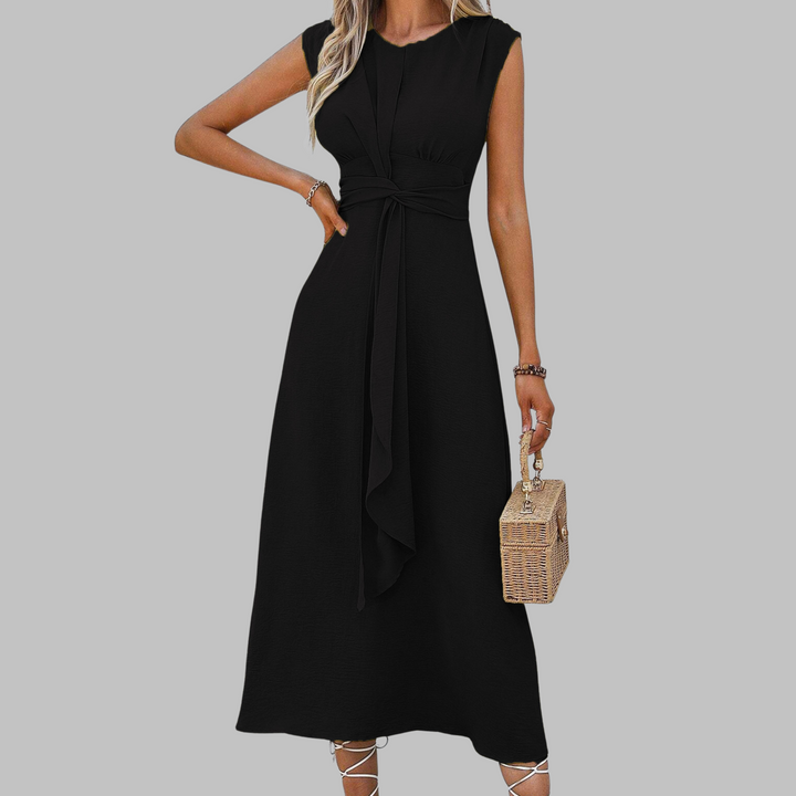 Versatile women's long sleeveless dress, round neck, suitable for both casual and elegant occasions.