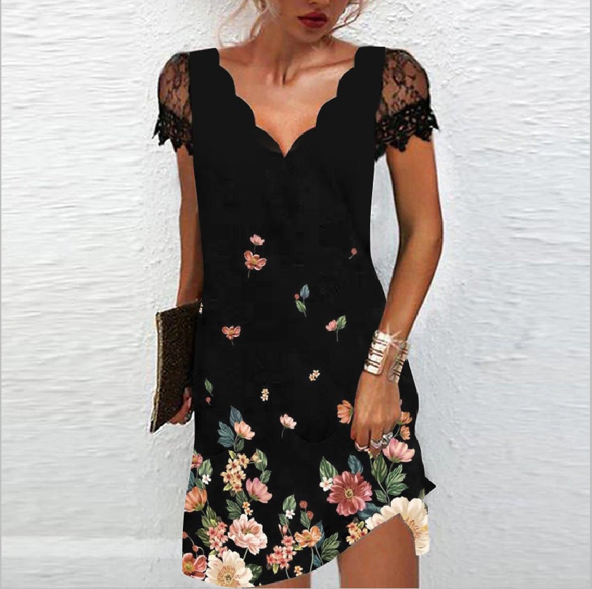 Chic women's evening dress, sleeveless with a unique scalloped neck and subtle lace, a perfect elegant cocktail midi dress.