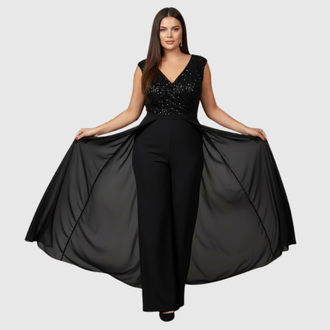 Chic women's sleeveless formal jumpsuit dress with wide legs, perfect for elegant events