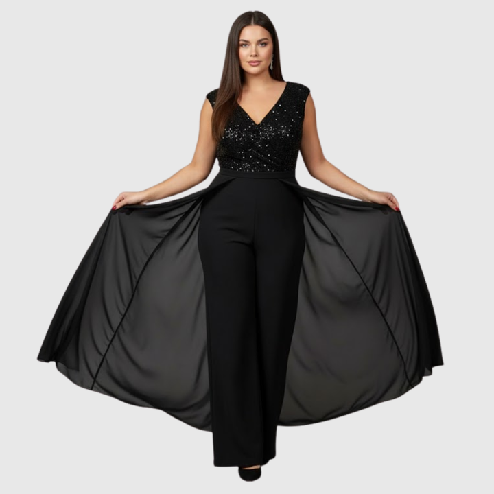 Chic women's sleeveless formal jumpsuit dress with wide legs, perfect for elegant events