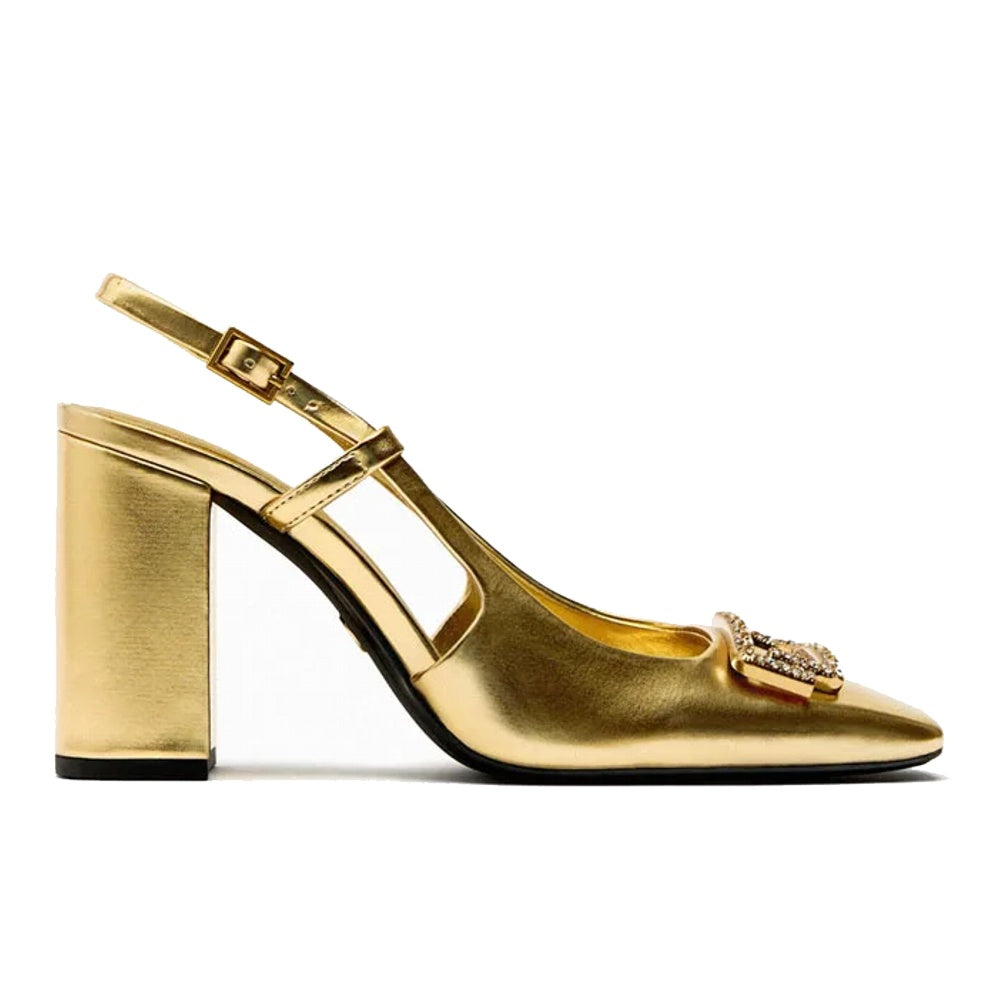 Stylish women's slingback heels for office & party wear. Elegant formal footwear with comfortable block heel.