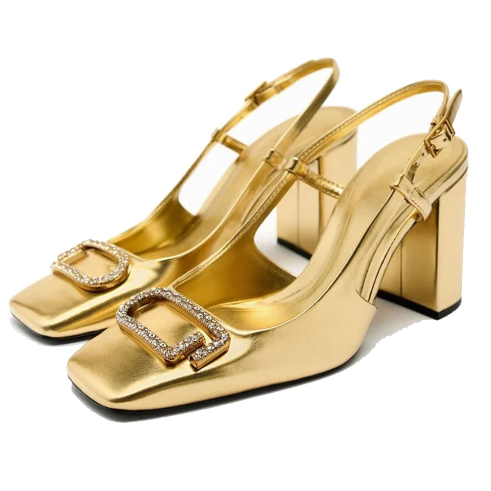 Chic women's slingback office heels. Elegant block heel footwear, perfect for formal events & daily office wear.