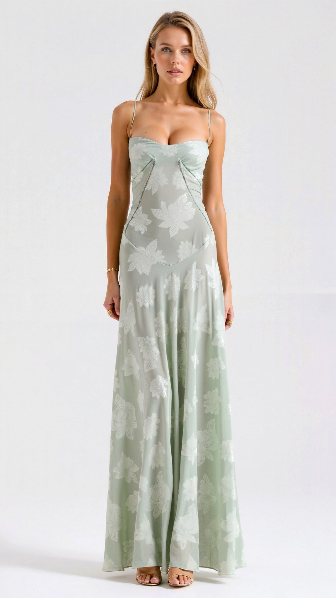 Stylish women's elegant maxi slip dress, suitable for any formal event or evening party.