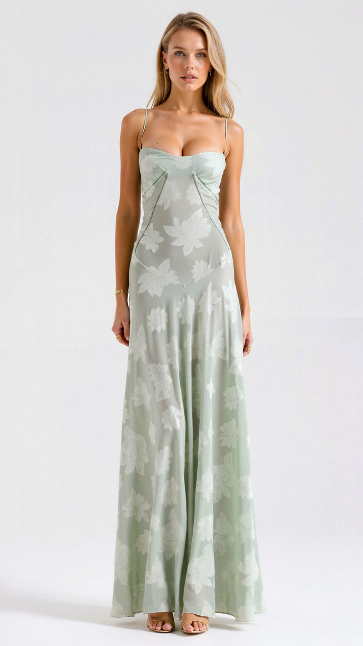 Stylish women's elegant maxi slip dress, suitable for any formal event or evening party.