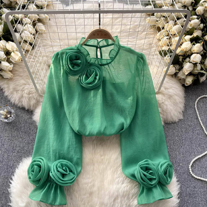 Spring fashion women's blouse, offering elegant belly coverage and a comfortable, relaxed fit.