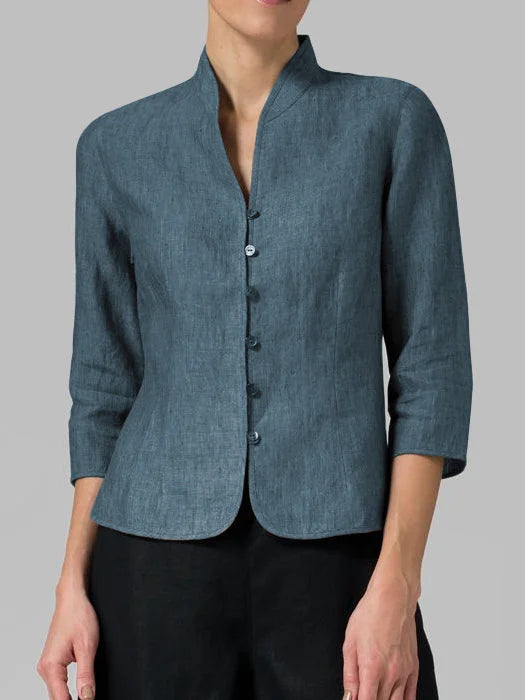 Women's elegant stand-up collar blouse. A chic long-sleeve top for versatile fashion, work, or sophisticated daily wear.