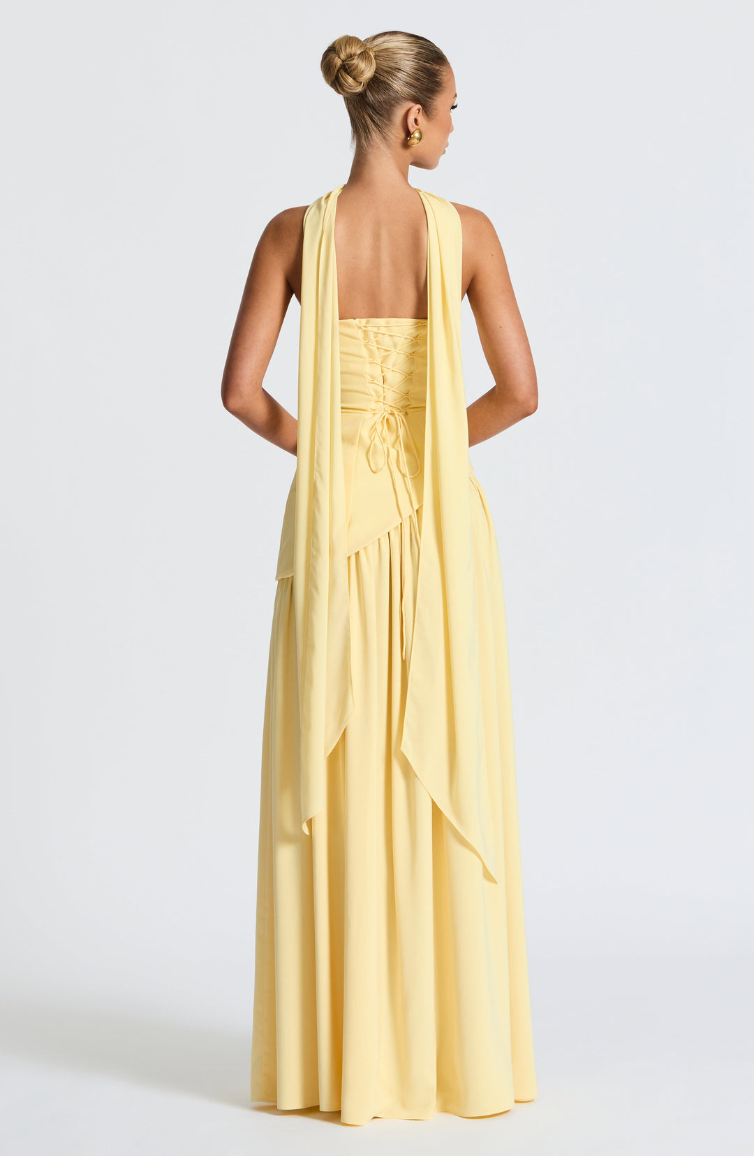 Women's elegant evening dress, strapless and a maxi length with a stylish high leg slit.