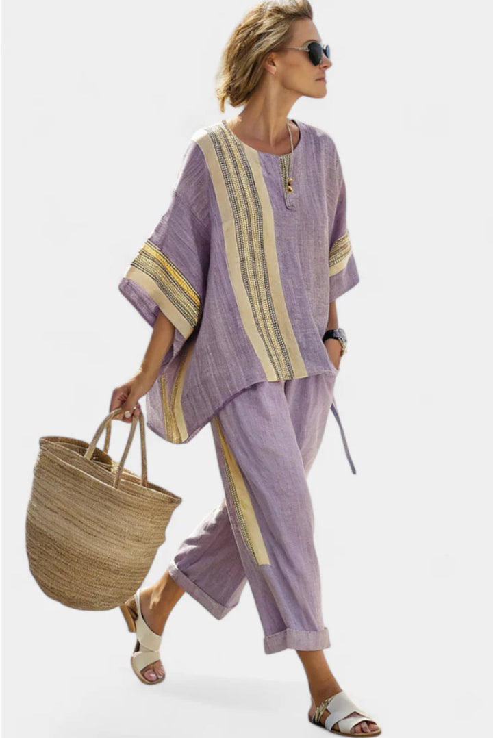 Stylish women's linen set for casual wear, ideal for summer fashion