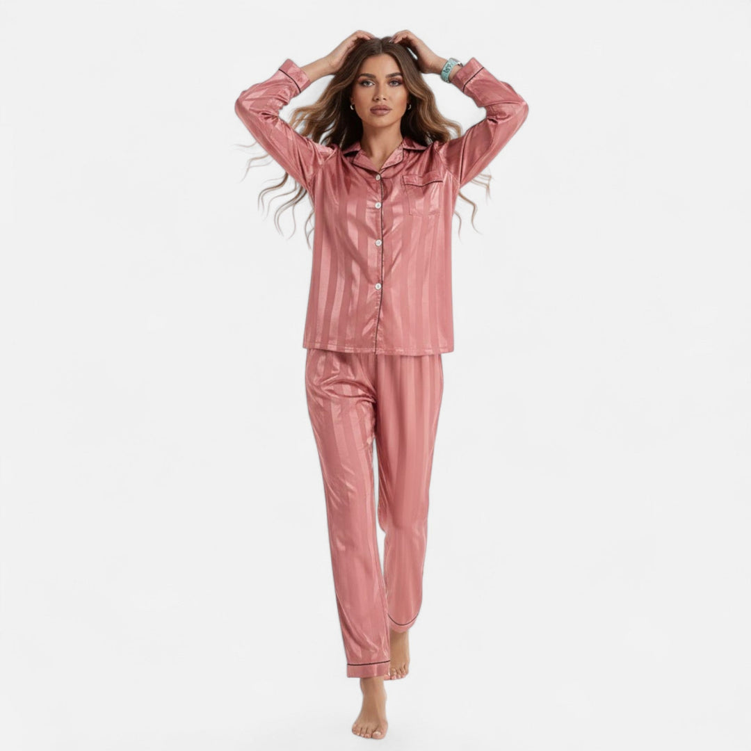 Women's striped long sleeve matching set, perfect for lounging, sleep & home wear.