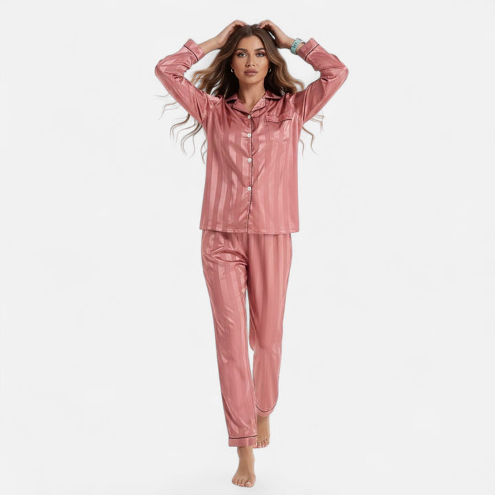 Women's striped long sleeve matching set, perfect for lounging, sleep & home wear.