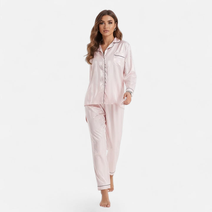 Women's matching striped long sleeve sleepwear set, perfect casual loungewear.