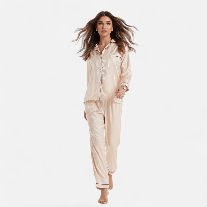 Women's striped long sleeve casual loungewear set, comfortable, chic & versatile.