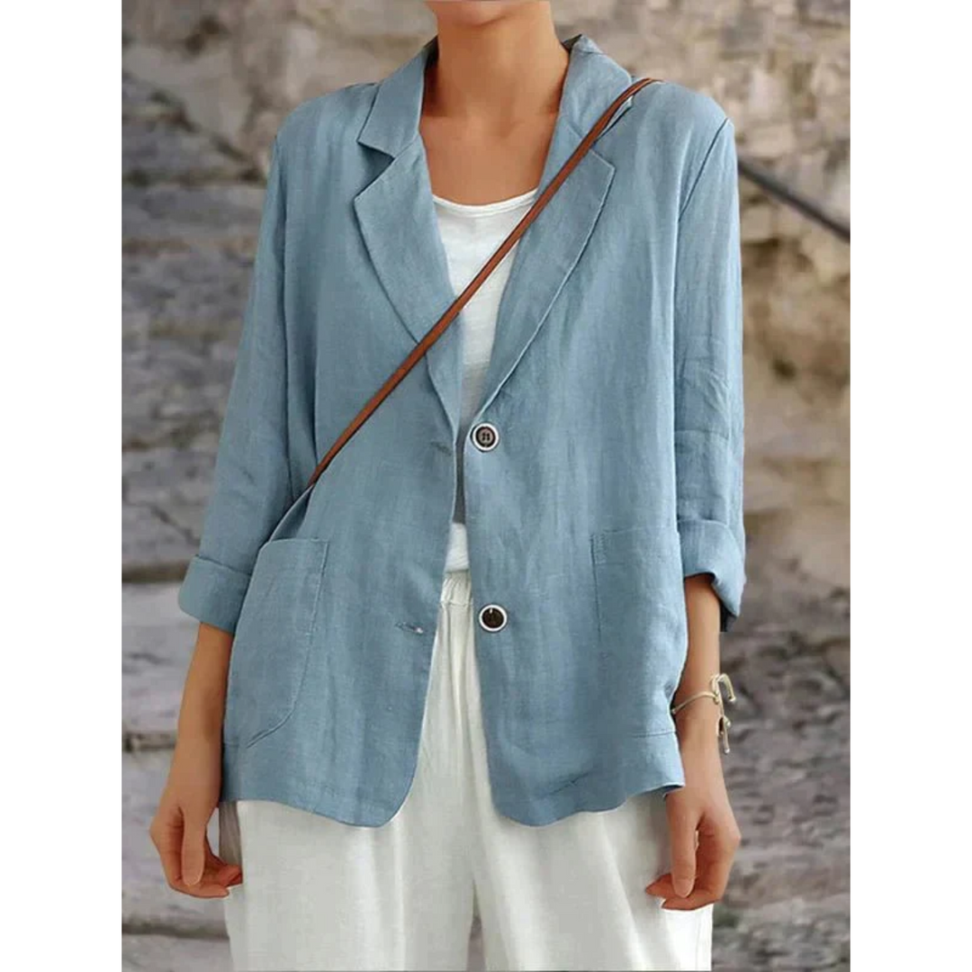 Elegant women's tailored blazer, lightweight for smart casual or professional wear. Perfect spring/summer jacket.