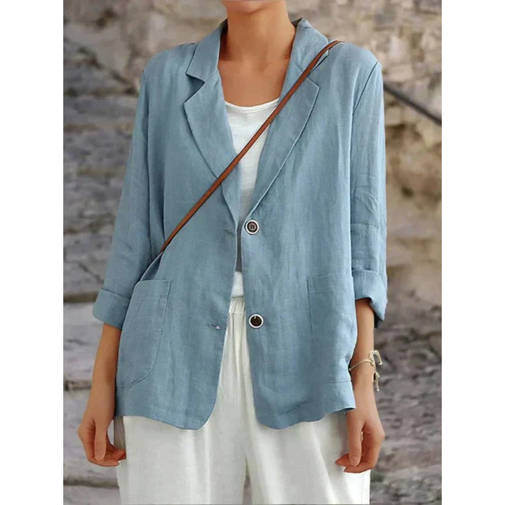 Elegant women's tailored blazer, lightweight for smart casual or professional wear. Perfect spring/summer jacket.