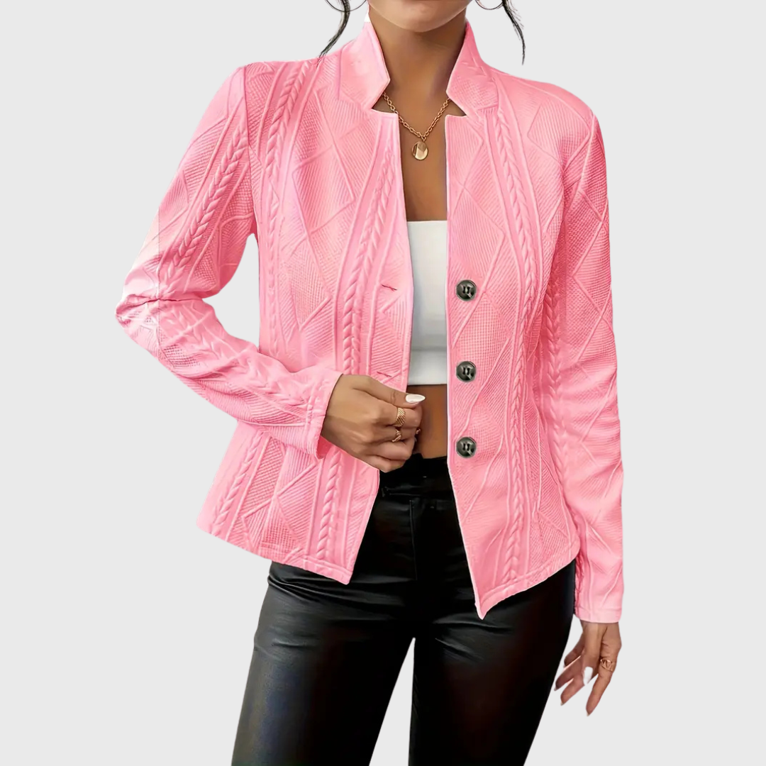 Women's black tailored blazer, a classic and elegant outerwear piece suitable for various fashion occasions.