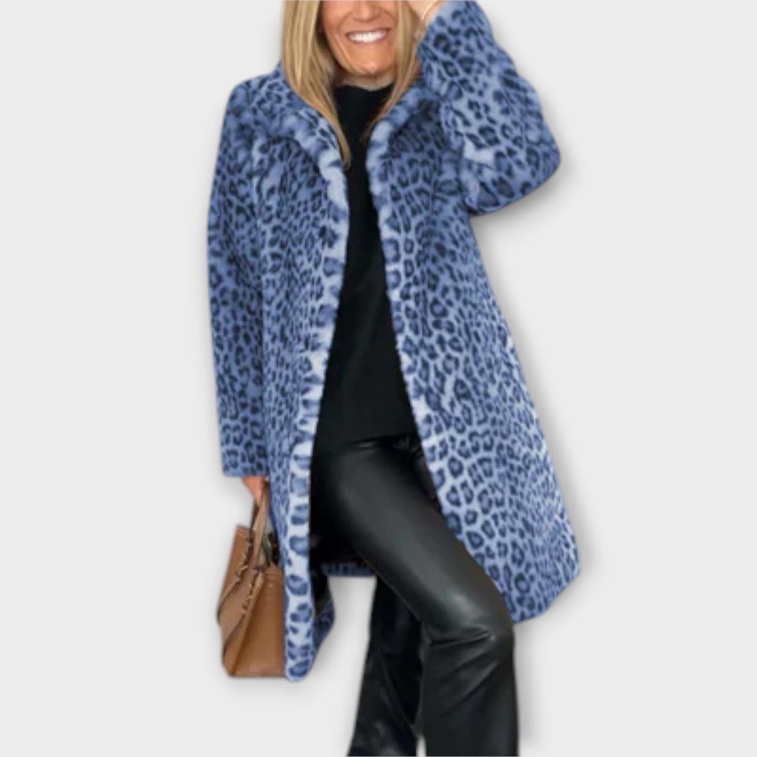 Women's animal print winter coat, a chic and warm outerwear piece with tailored fit