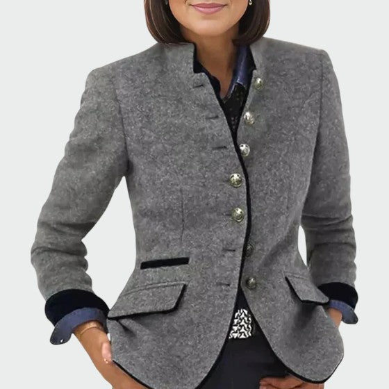 Women's tweed jacket, a sophisticated and elegant tailored blazer perfect for office outerwear.