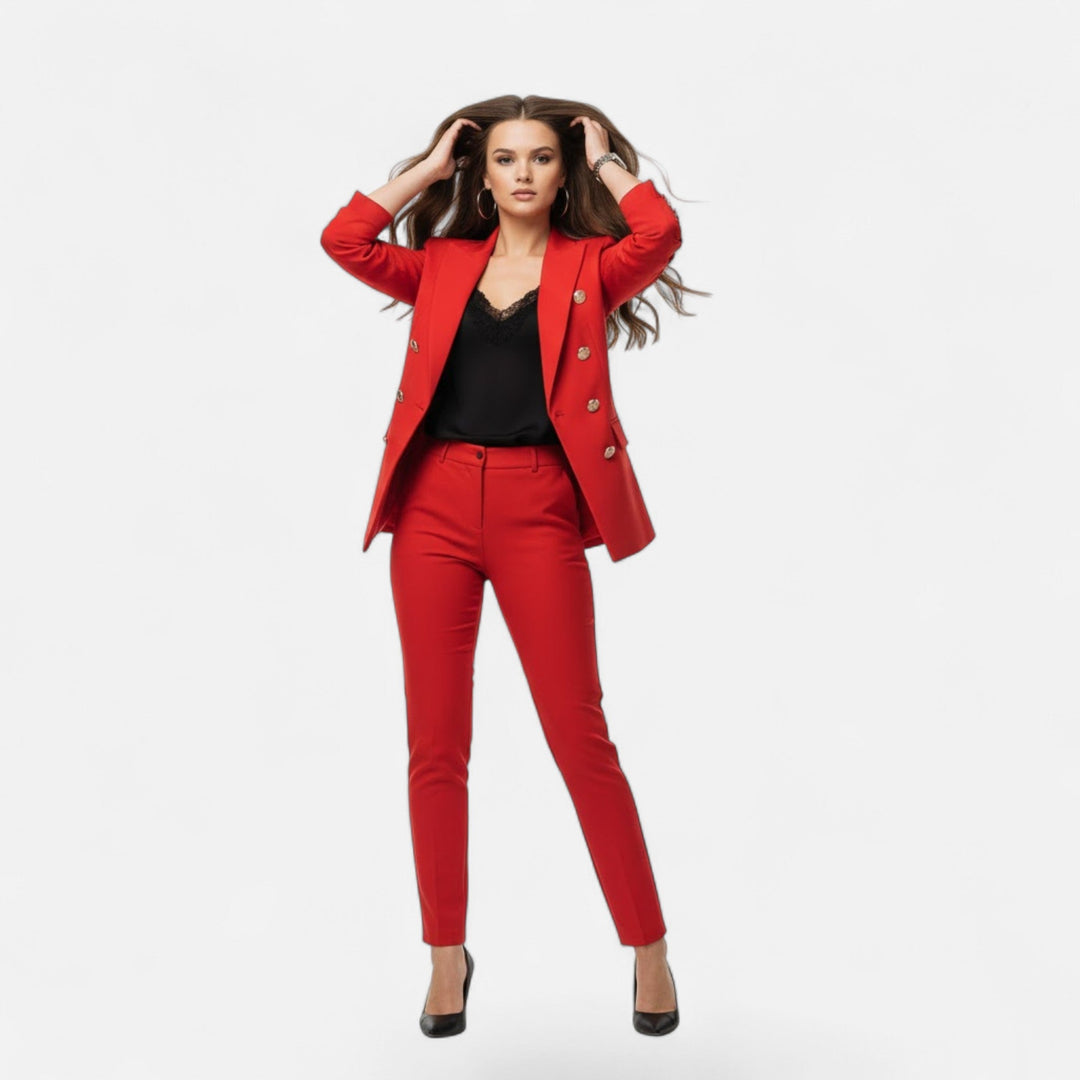Women's elegant solid color two-piece suit, tailored for professional and business attire.