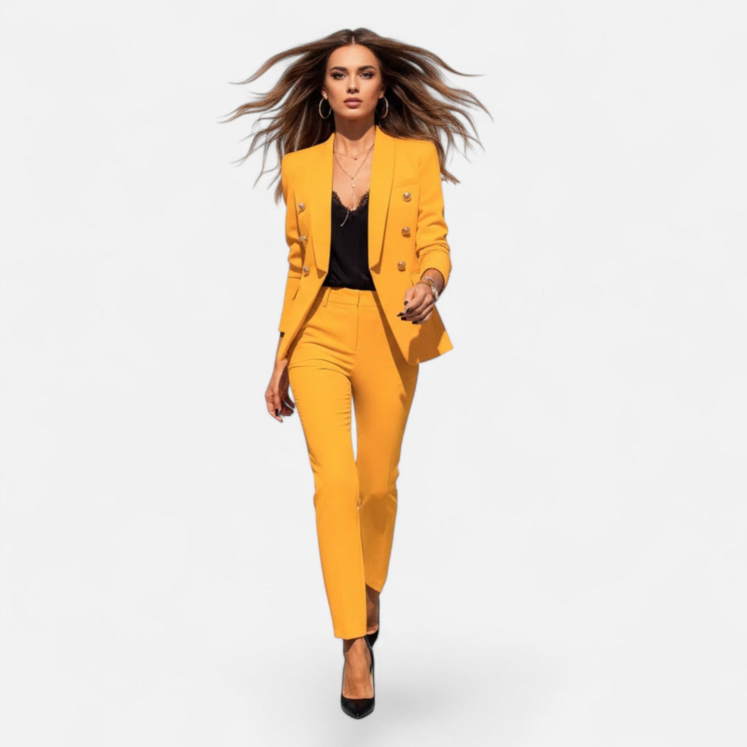 Professional women's two-piece suit set, solid color tailored design for elegant business fashion.