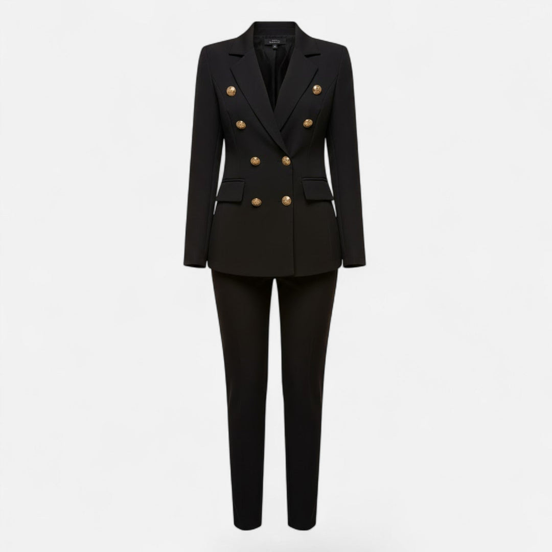 Stylish women's tailored suit set, a professional two-piece outfit for office and business.