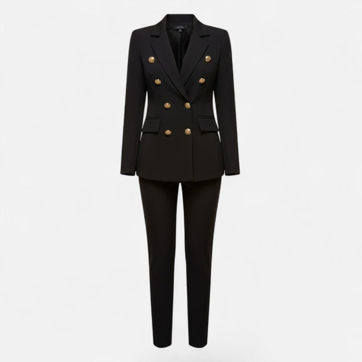 Stylish women's tailored suit set, a professional two-piece outfit for office and business.