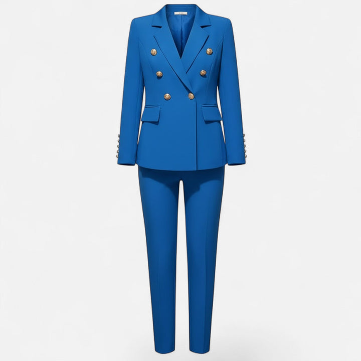 Elegant women's tailored suit set in a versatile solid color for various professional events.