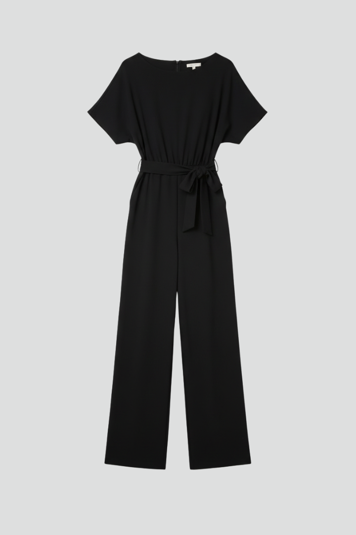 Elegant women's tie-belt wide-leg jumpsuit, perfect for formal occasions or party wear