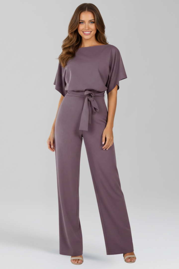Premium women's tie-belt wide-leg jumpsuit, exuding elegance for ultimate party wear