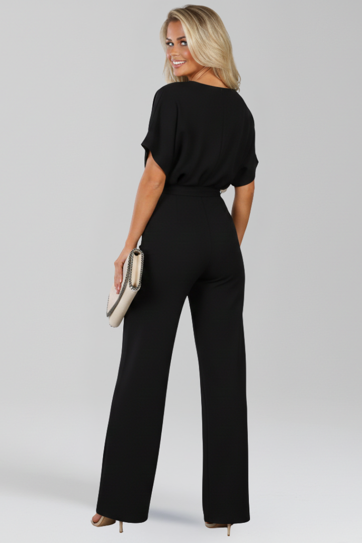 Fashionable women's formal jumpsuit, wide-leg design with an elegant tie-belt detail